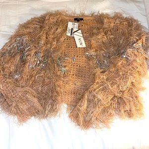 Pink shag cardigan with sequin detail size Med. NWT